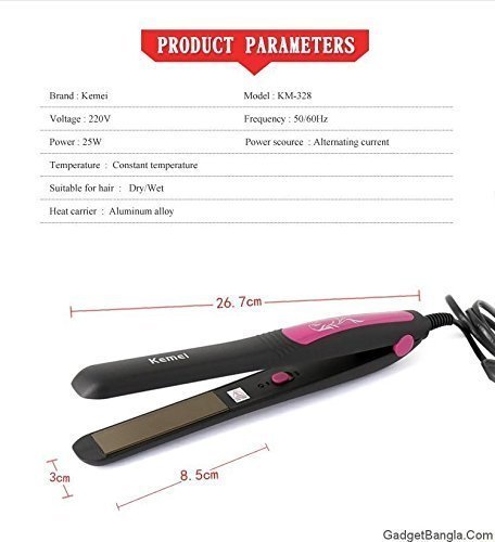 Kemei Original KM-328 Professional Hair Straightener (Pink) - Grovuj